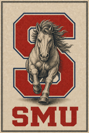 Galloping Horse SMU Red and Navy Wall Art Print