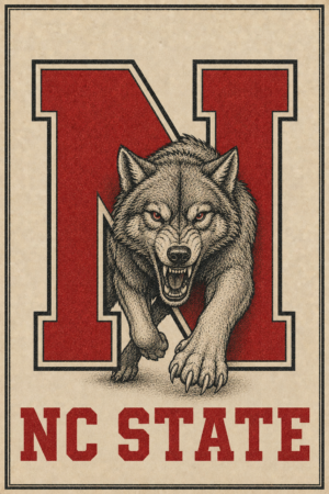NC State Wolf Graphic Vintage-Style Wall Art Print