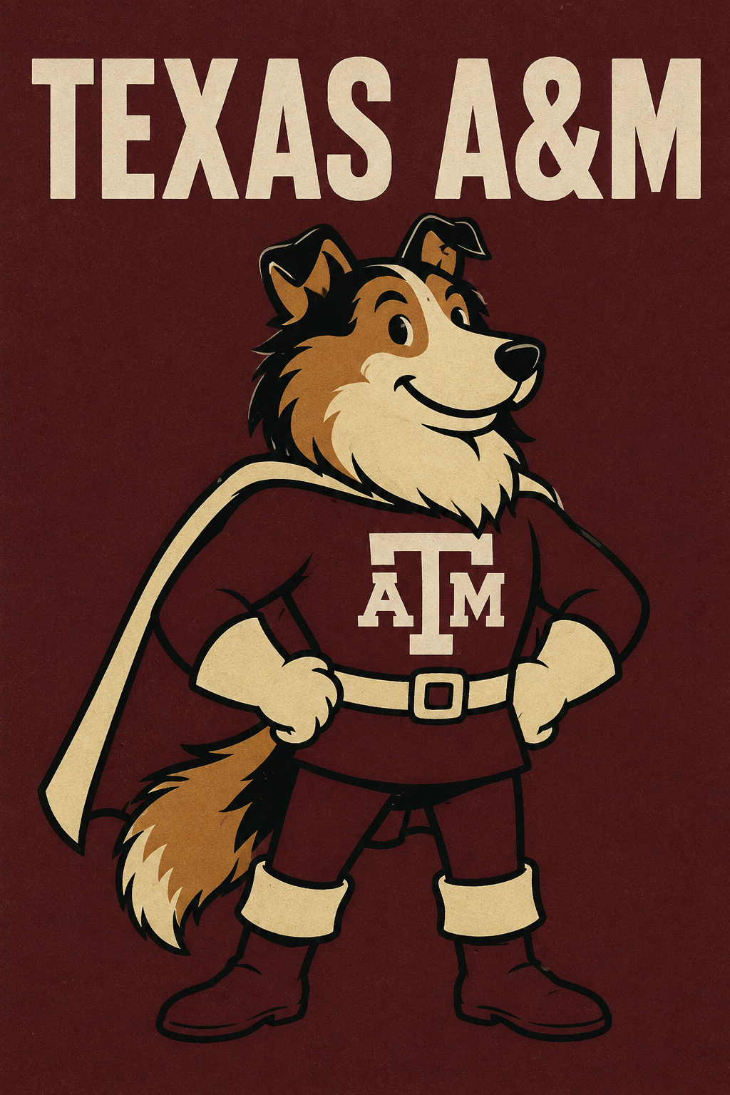 Texas A&M Inspired Cartoon Dog Wall Art Print