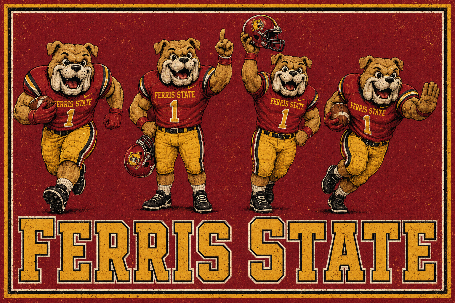 Ferris State Bulldogs Football Vintage-Style Wall Art