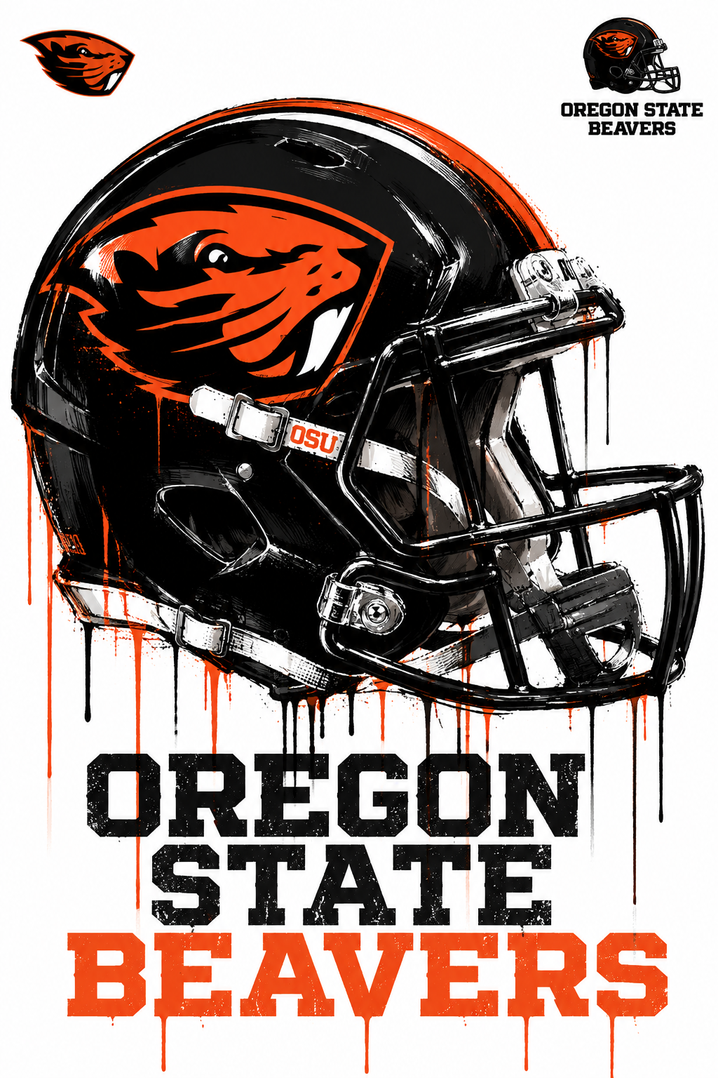 Oregon State Beavers Football Helmet Wall Art Print