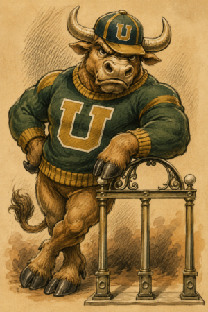 Vintage-Style Bull Football Mascot Illustration with U Emblem