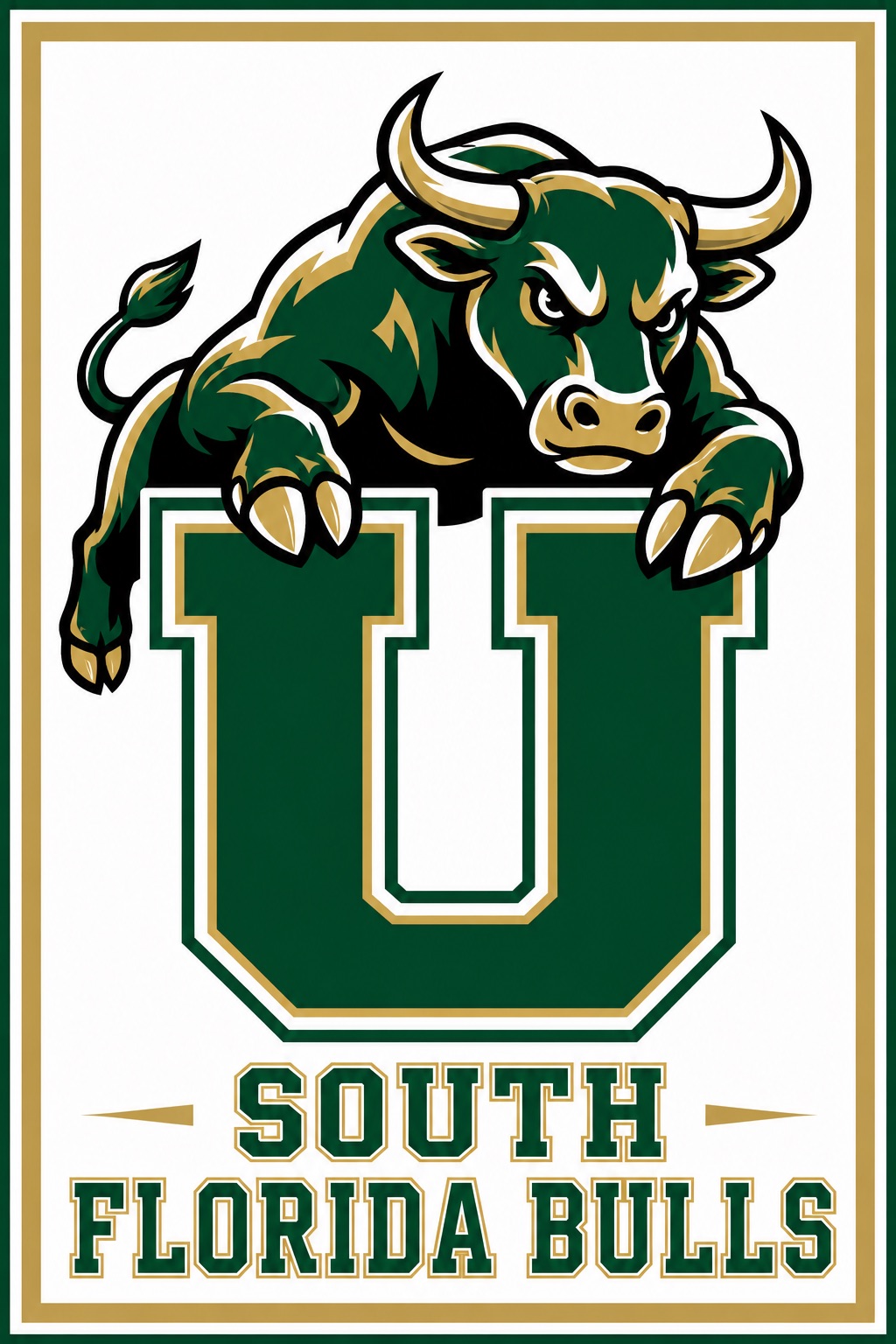 South Florida Bulls Green and Gold Bull Graphic Wall Art
