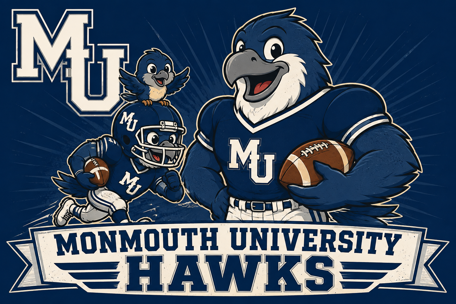 Monmouth University Hawks Football Mascot Wall Art Design
