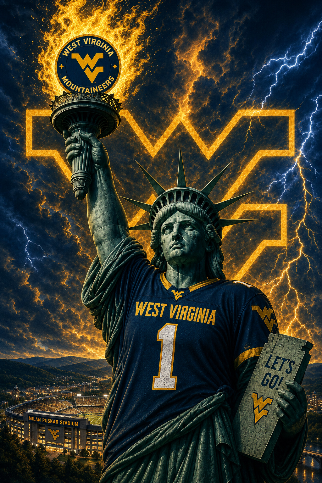 West Virginia Mountaineers Statue of Liberty Football Poster