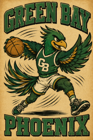 Green Bay Phoenix Basketball Eagle Vintage-Style Wall Art