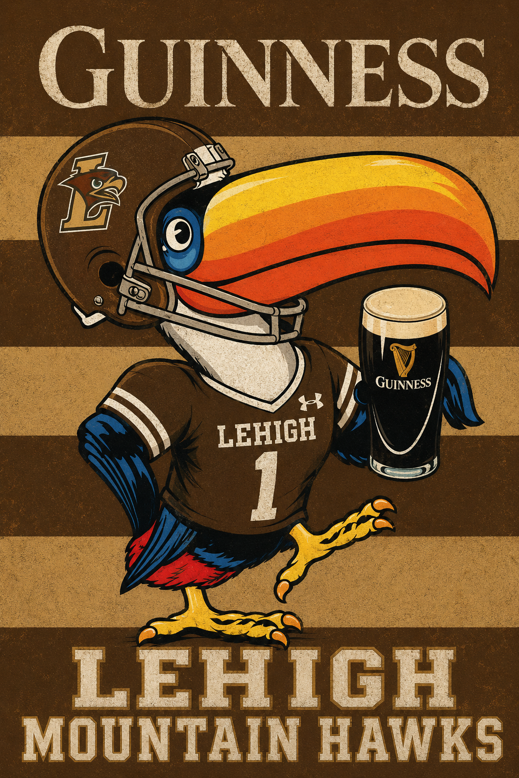 Lehigh Mountain Hawks Guinness Football Hawk Wall Art