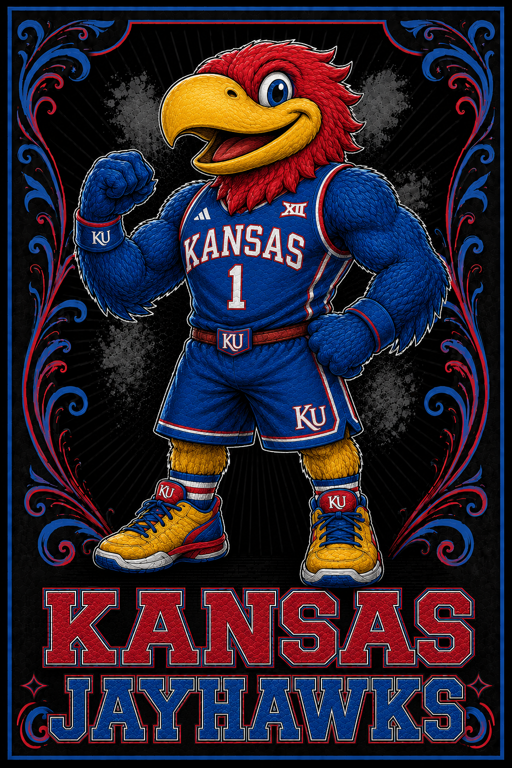 Kansas Jayhawks Mascot Basketball Wall Art Design