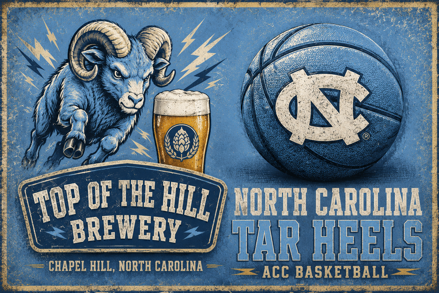North Carolina Tar Heels Ram, Basketball & Brewery Wall Art