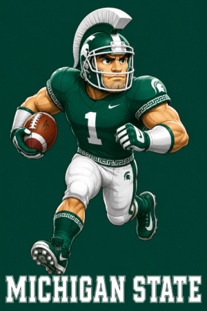 Michigan State Green Football Player Illustration Wall Art