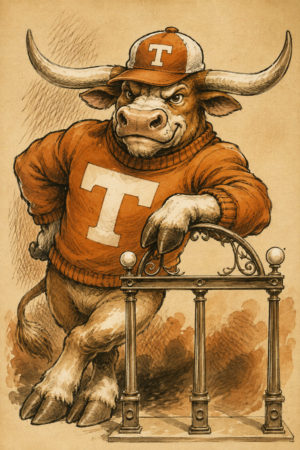 Illustrated Longhorn Bull in Orange Jersey Wall Art