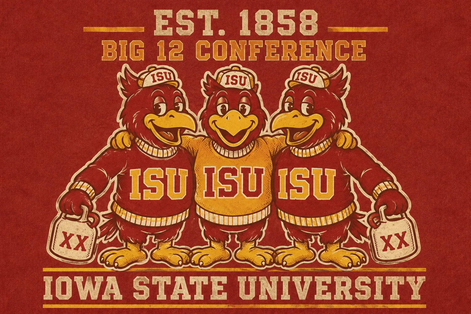 Iowa State Big 12 Conference Three Mascots Vintage-Style Wall Art