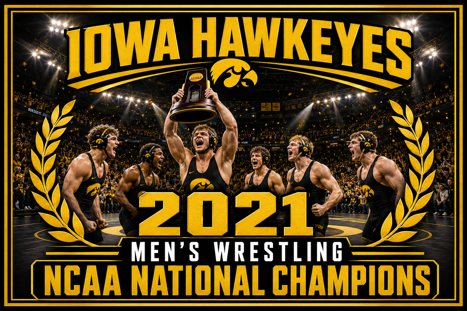 Iowa Hawkeyes 2021 Men’s Wrestling Champions Wall Art