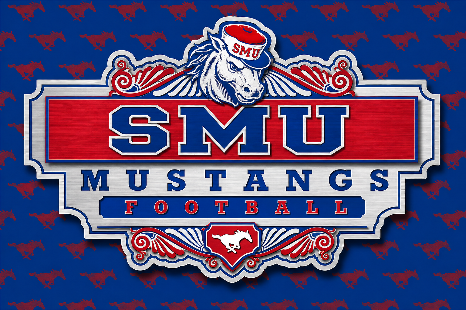 SMU Mustangs Football Red White Blue Wall Sign