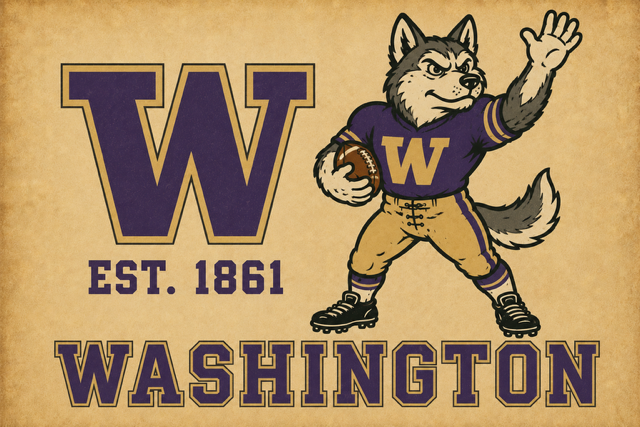 Washington W Wolf Football Vintage-Style Wall Art