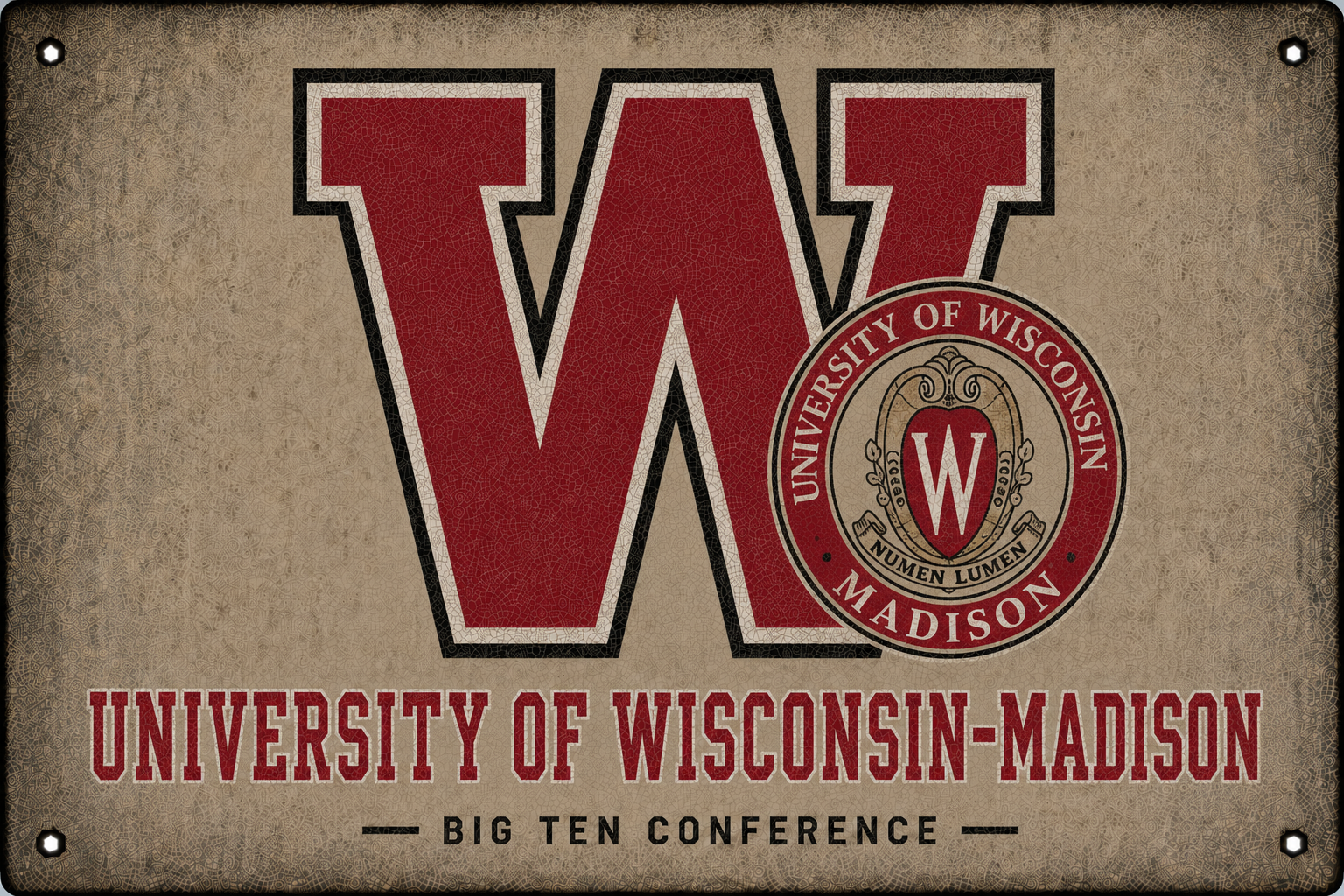University of Wisconsin-Madison W Big Ten Vintage-Style Wall Sign