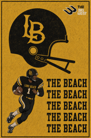 Long Beach Football Helmet and Player Vintage-Style Wall Art