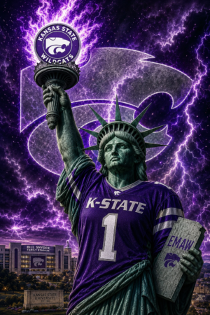 Kansas State Wildcats Statue of Liberty Purple Lightning Wall Art