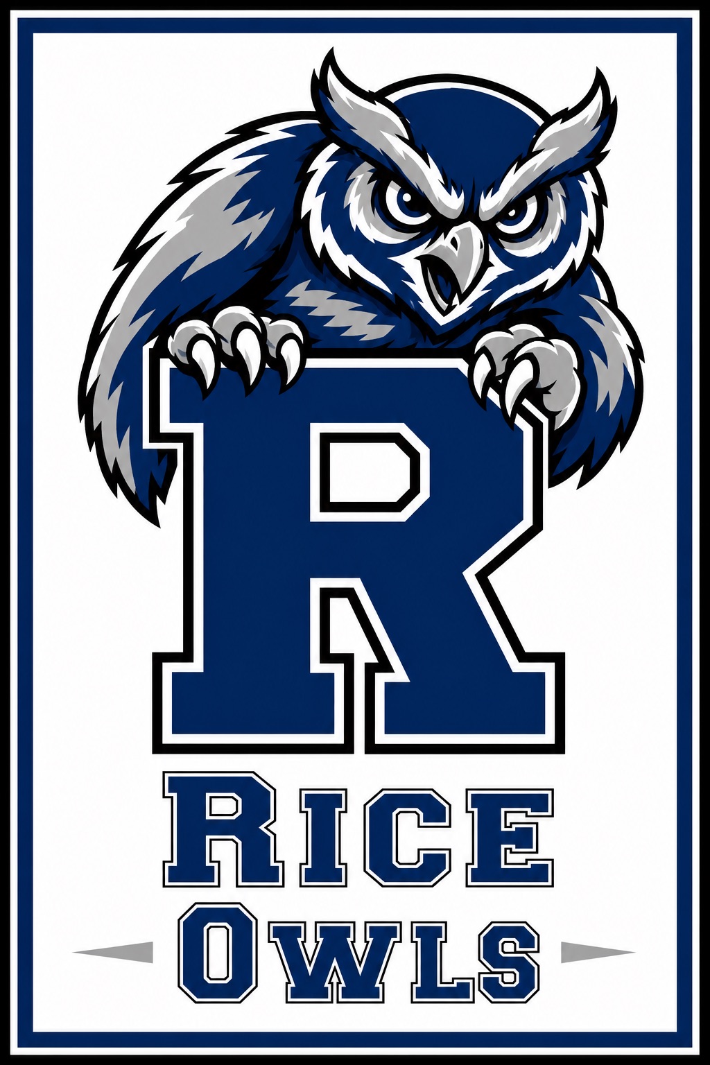 Blue and White Owl Rice Owls Printed Wall Art