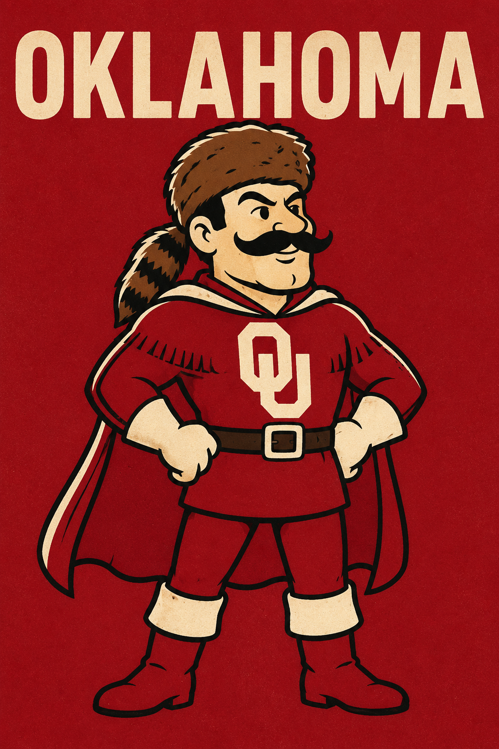 Oklahoma Vintage-Style Mustached Football Mascot Wall Art