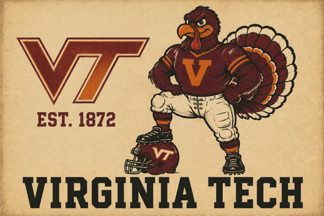 Virginia Tech Hokies Vintage-Style Turkey Wall Art Print