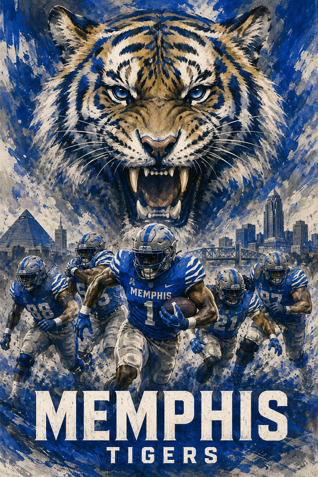 Memphis Tigers Football Tiger Illustrated Wall Art