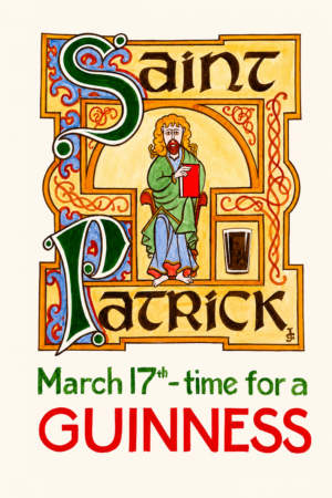 Saint Patrick March 17th Guinness Illustrated Wall Art