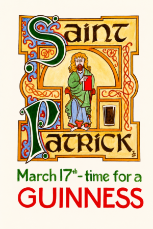 Saint Patrick March 17th Guinness Illustrated Wall Art