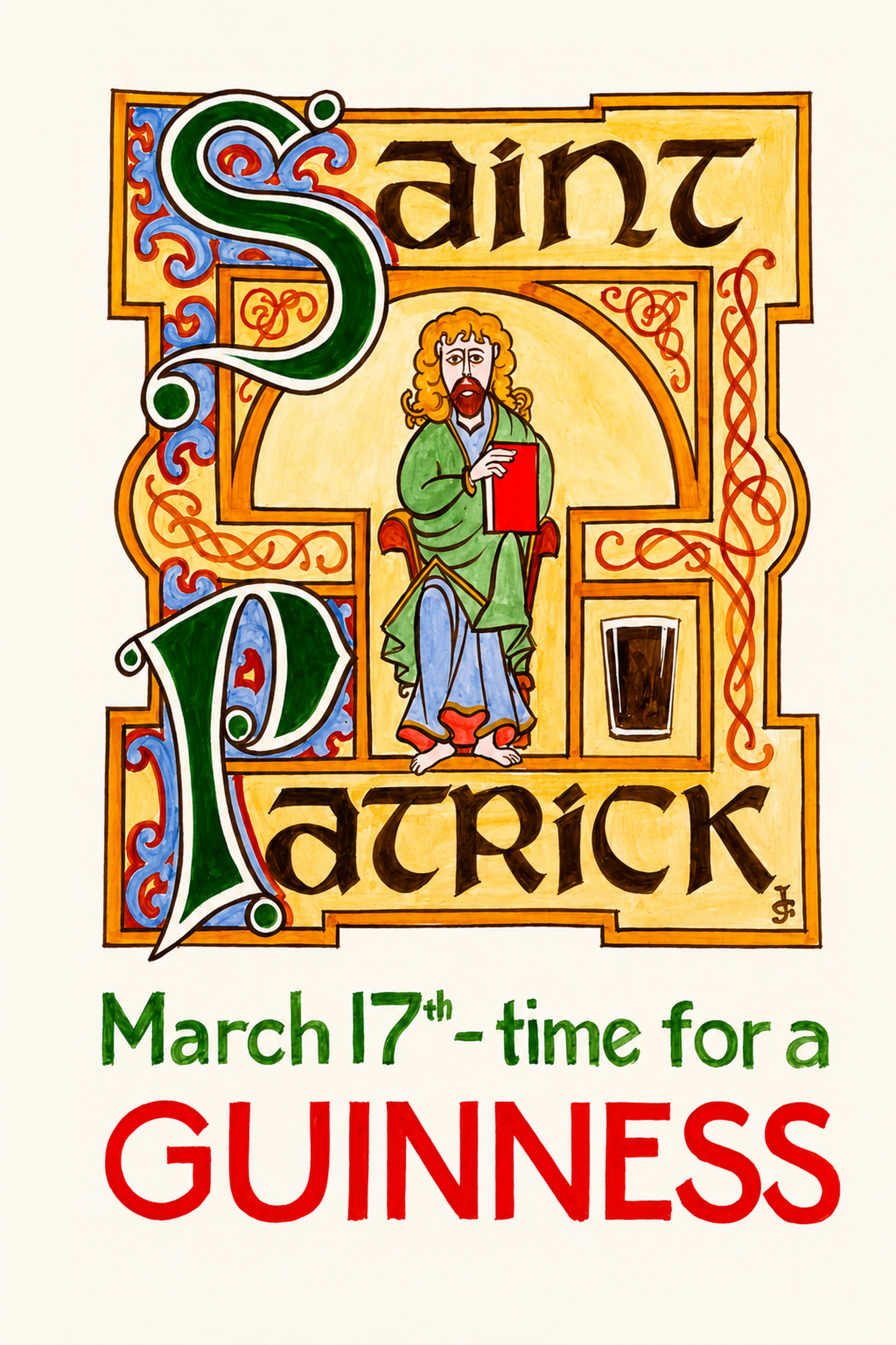 Saint Patrick March 17th Guinness Illustrated Wall Art