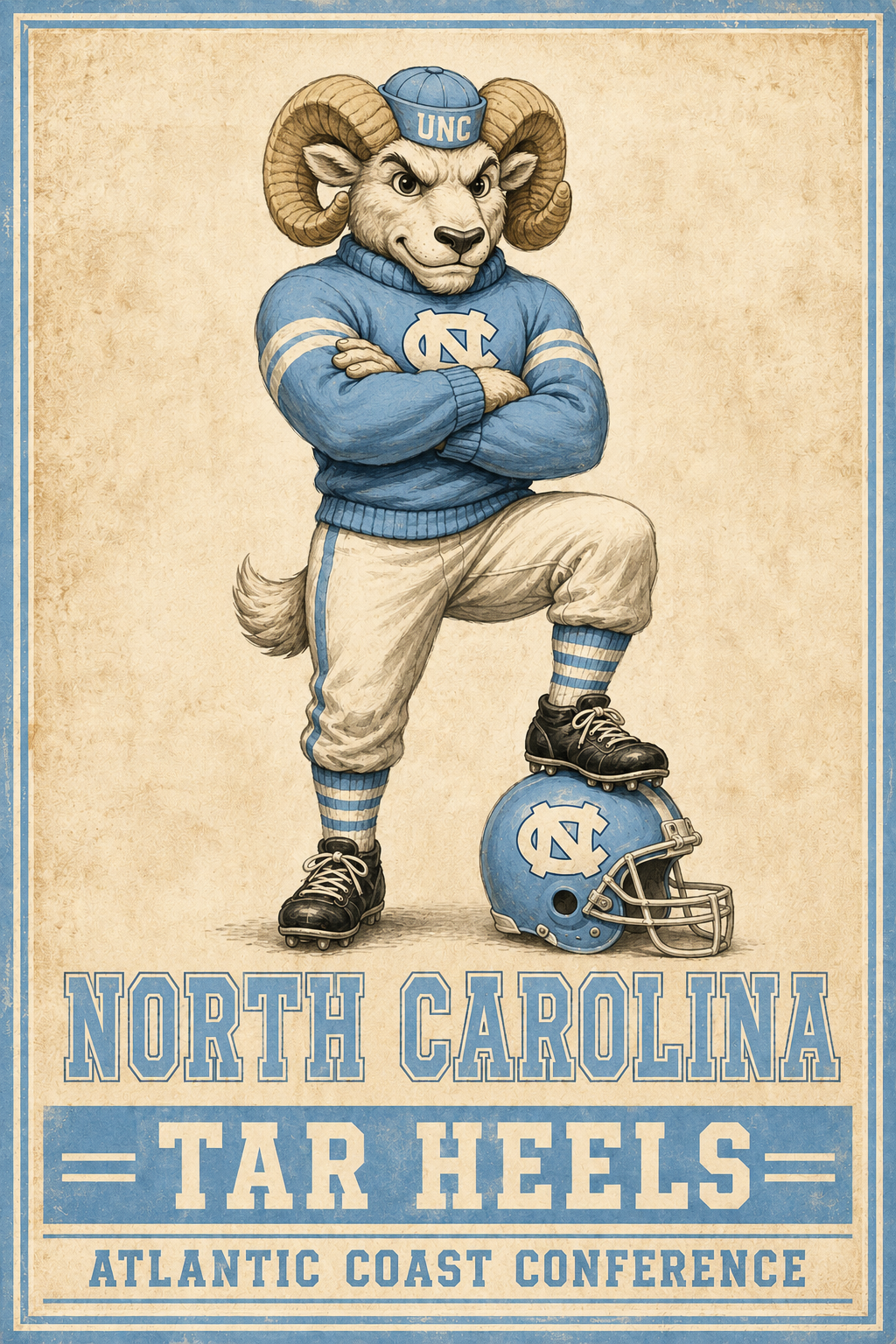 North Carolina Tar Heels Ram Vintage-Style Wall Art