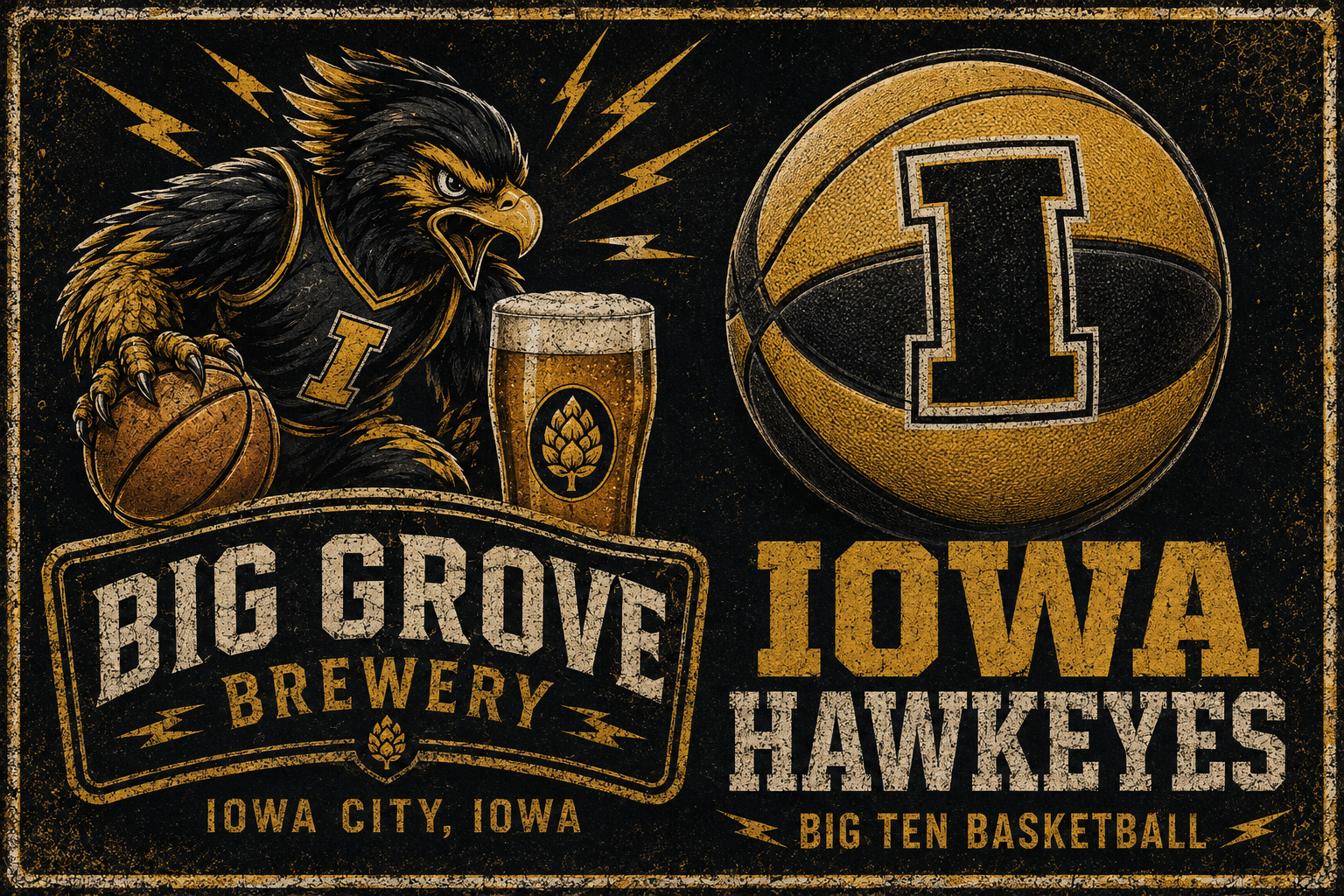 Big Grove Brewery Iowa Hawkeyes Basketball Vintage-Style Wall Art