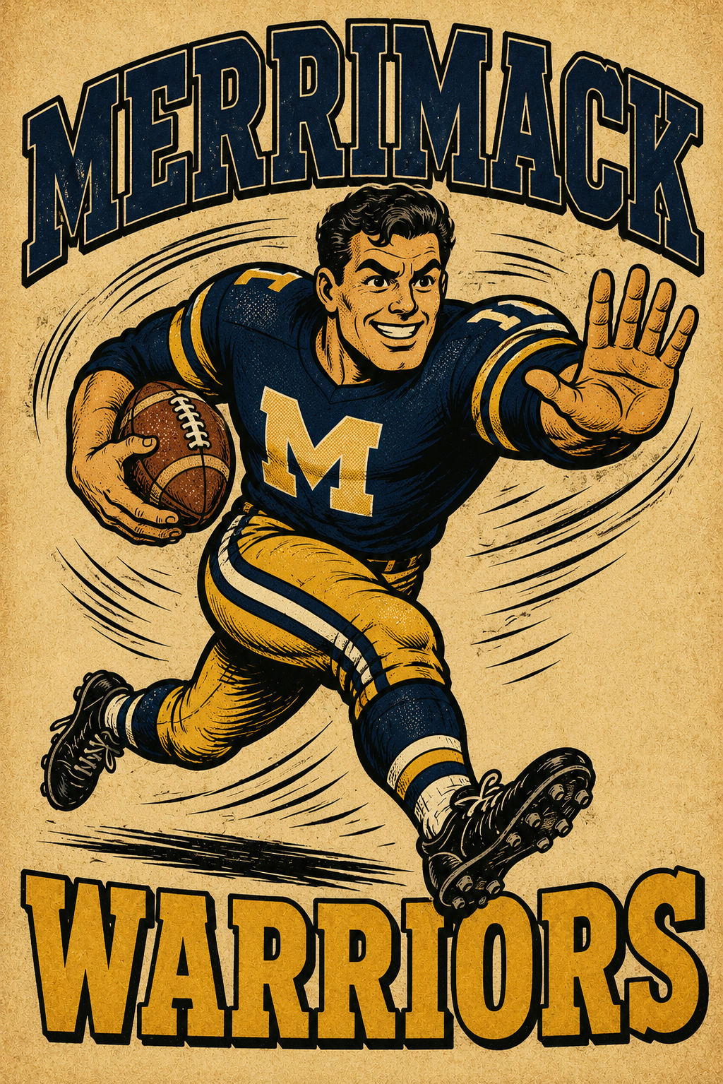 Merrimack Warriors Vintage-Style Football Wall Art
