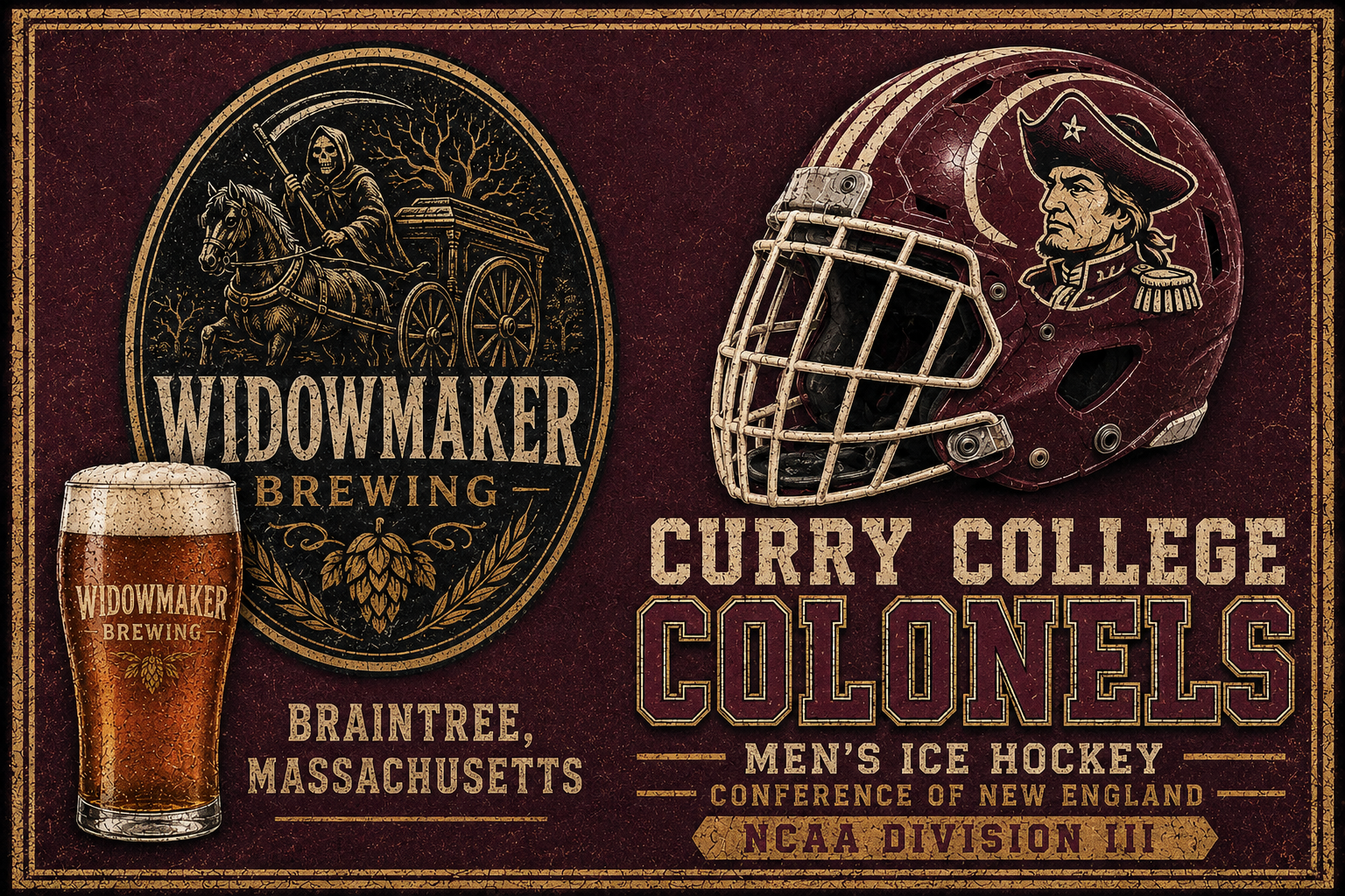 Widowmaker Brewing Curry College Colonels Hockey Vintage-Style Sign