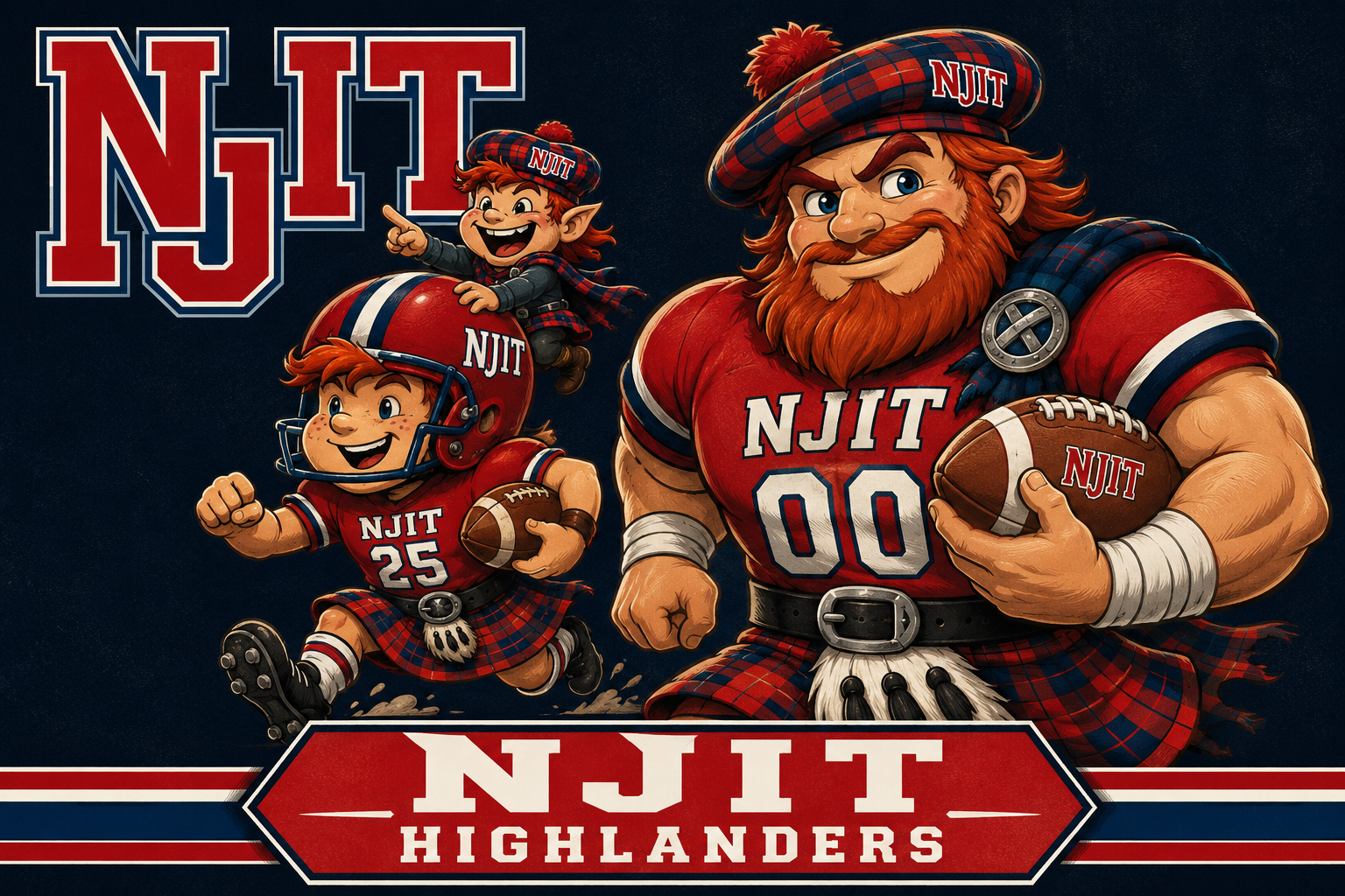NJIT Highlanders Illustrated Football Wall Art
