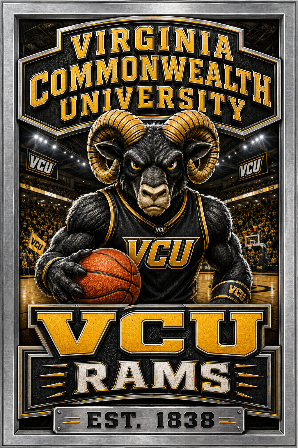 Virginia Commonwealth University Rams Basketball Framed Wall Art