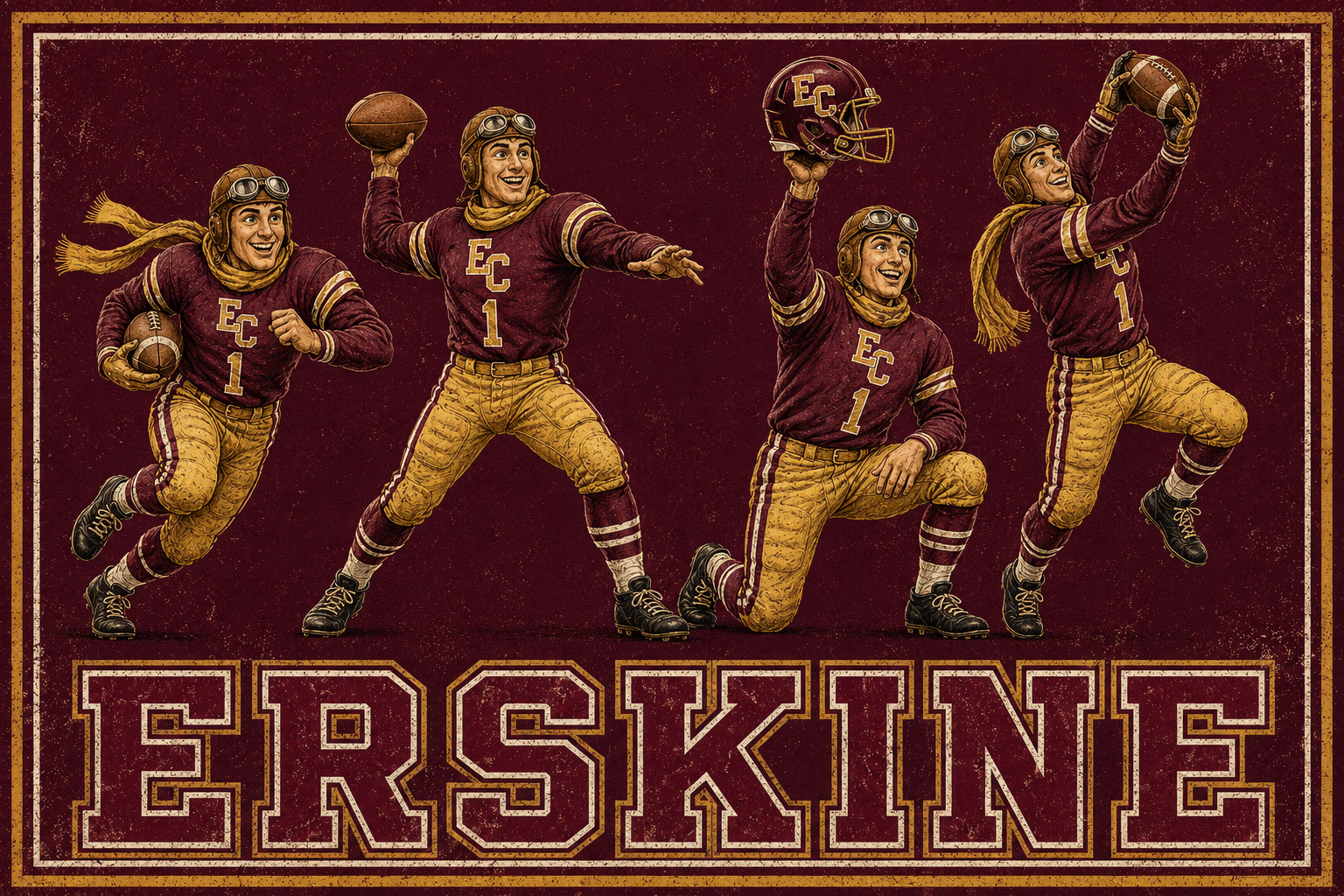 Vintage Erskine Football Players Retro Wall Art