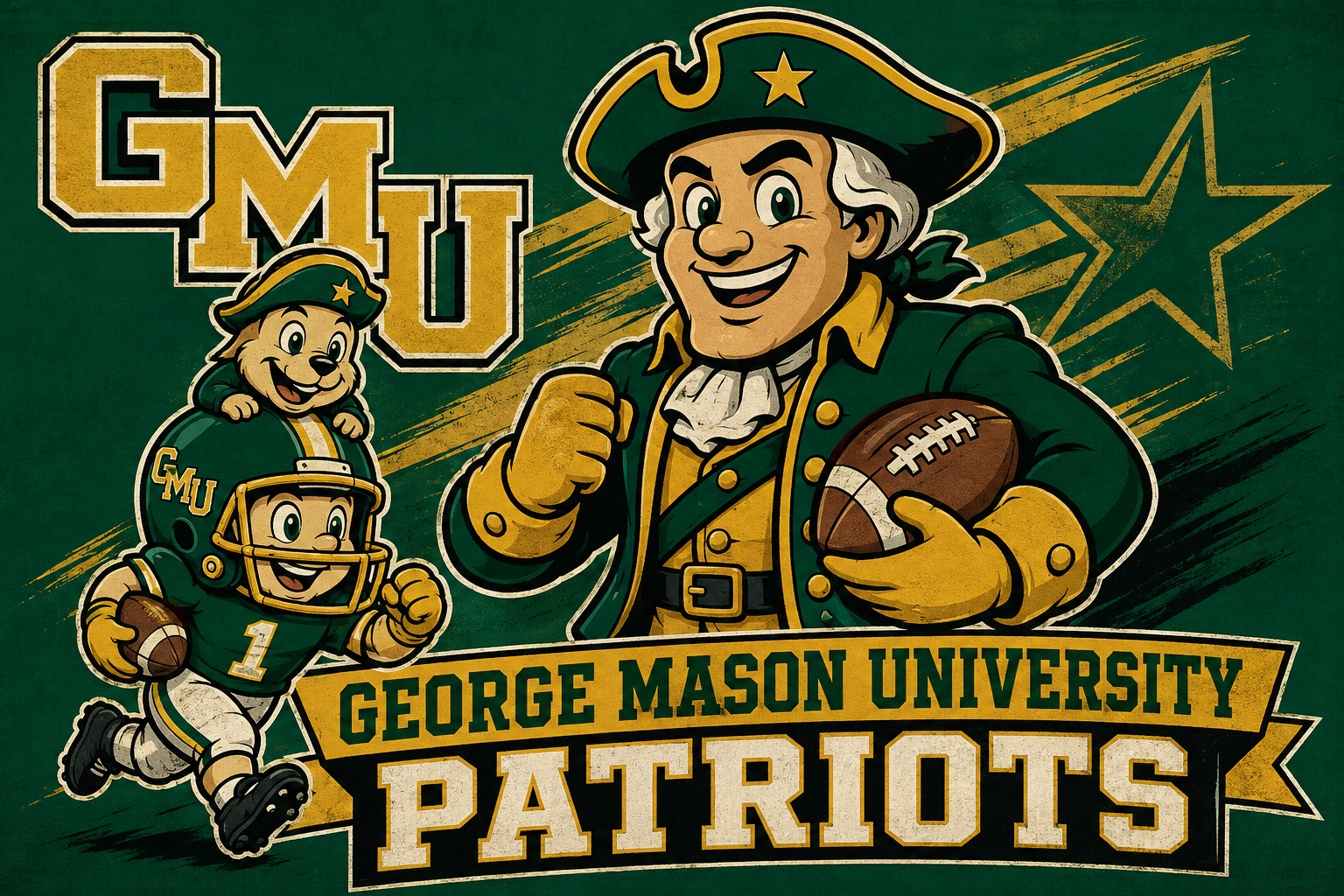 George Mason Patriots Green and Gold Football Graphic