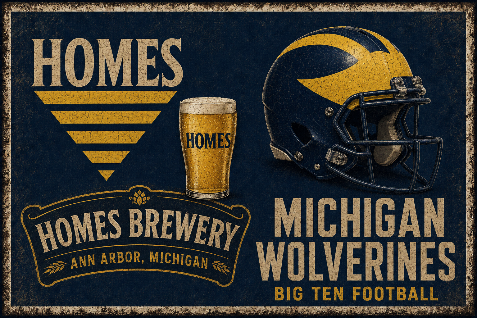 Homes Brewery Michigan Wolverines Football Vintage-Style Wall Art