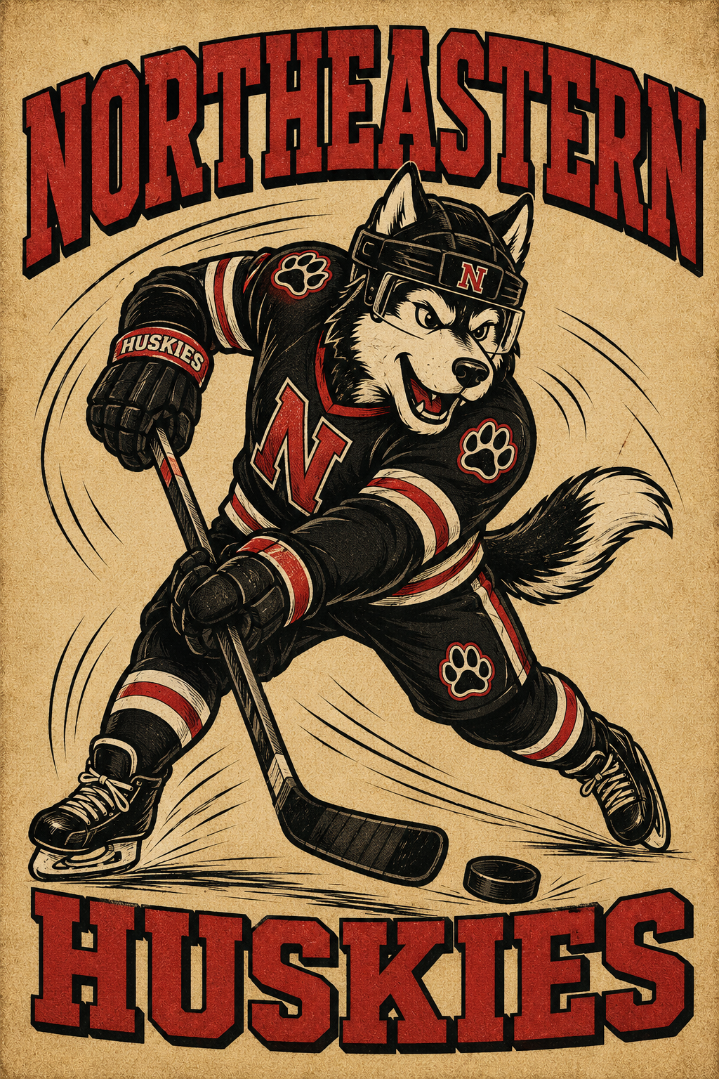 Northern Huskies Hockey Wolf Graphic Wall Art