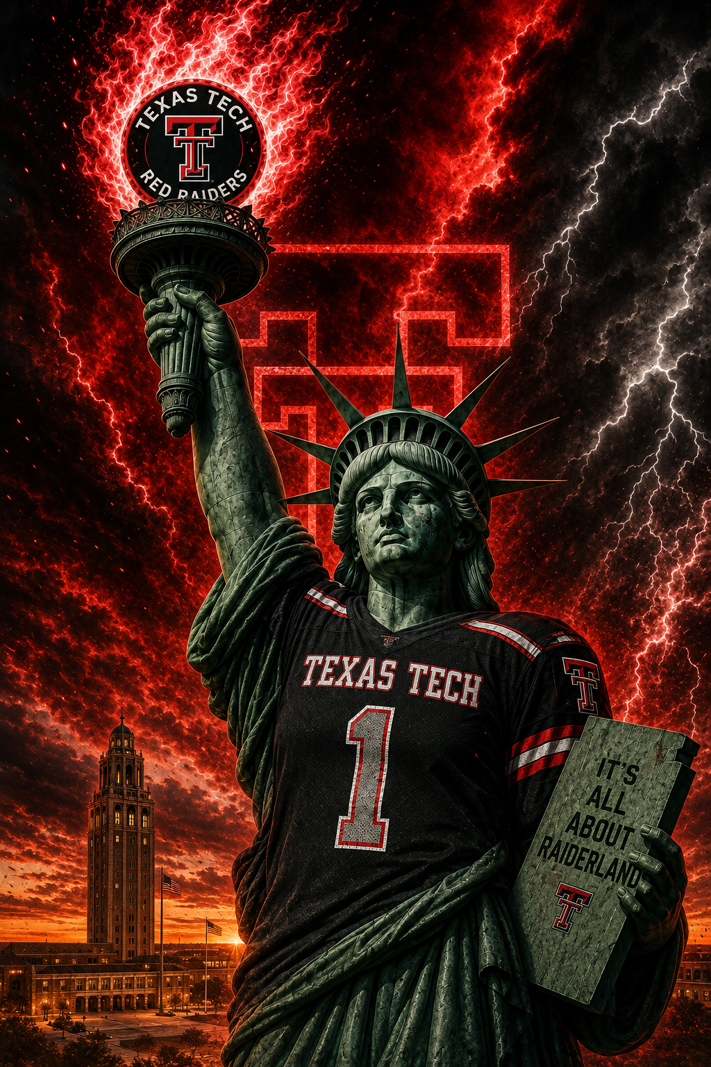 Texas Tech Red Raiders Statue and Lightning Wall Art