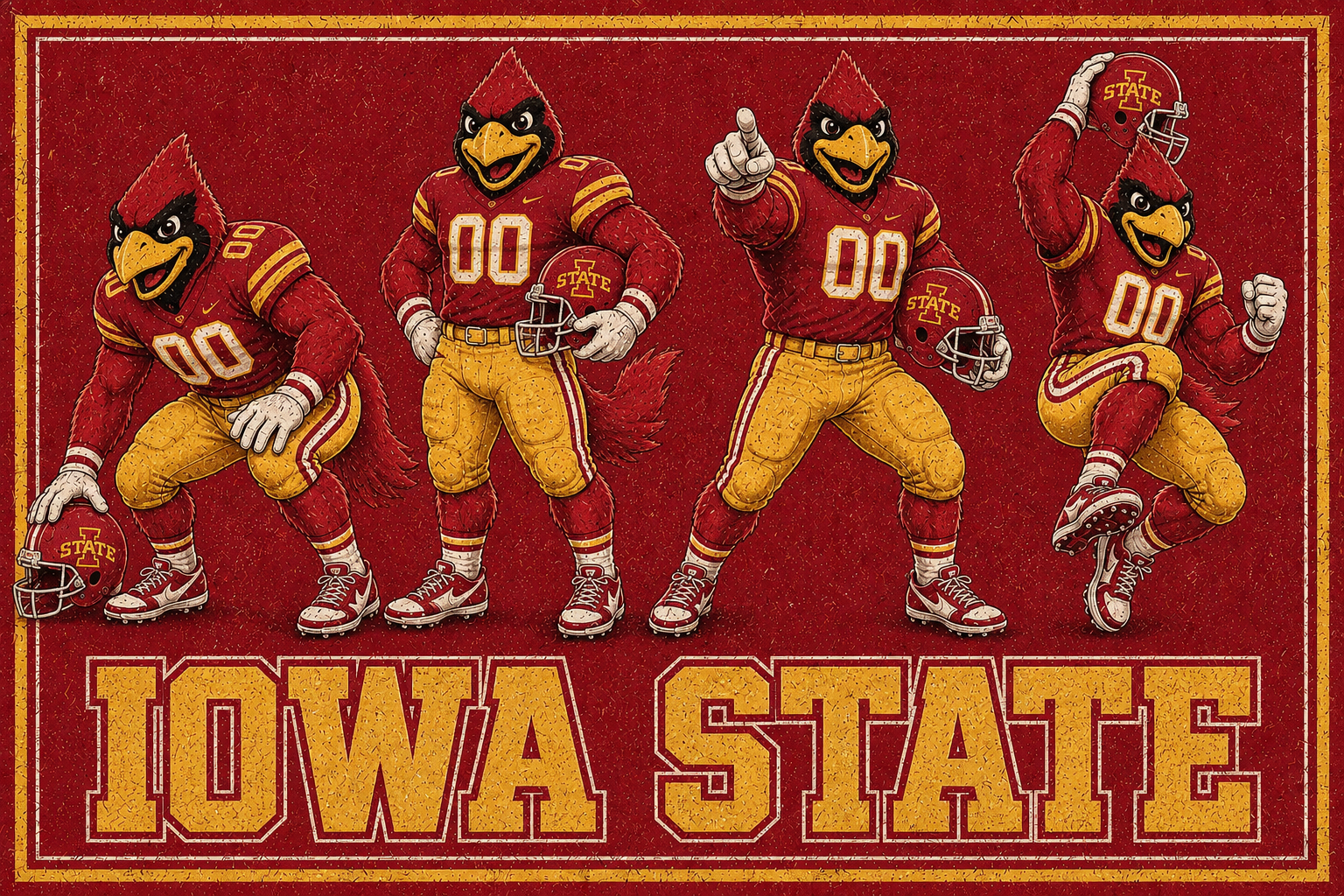 Iowa State Football Cardinal Mascots Vintage-Style Wall Art