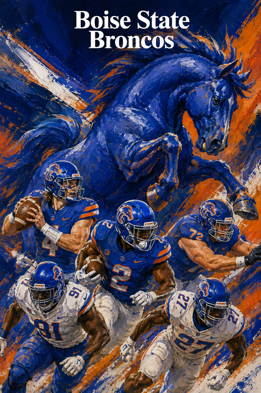 Boise State Broncos Blue and Orange Football Action Wall Art