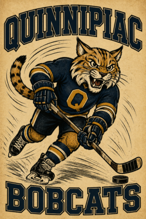 Quinnipiac Bobcats Hockey Cat Vintage-Style Wall Art Print