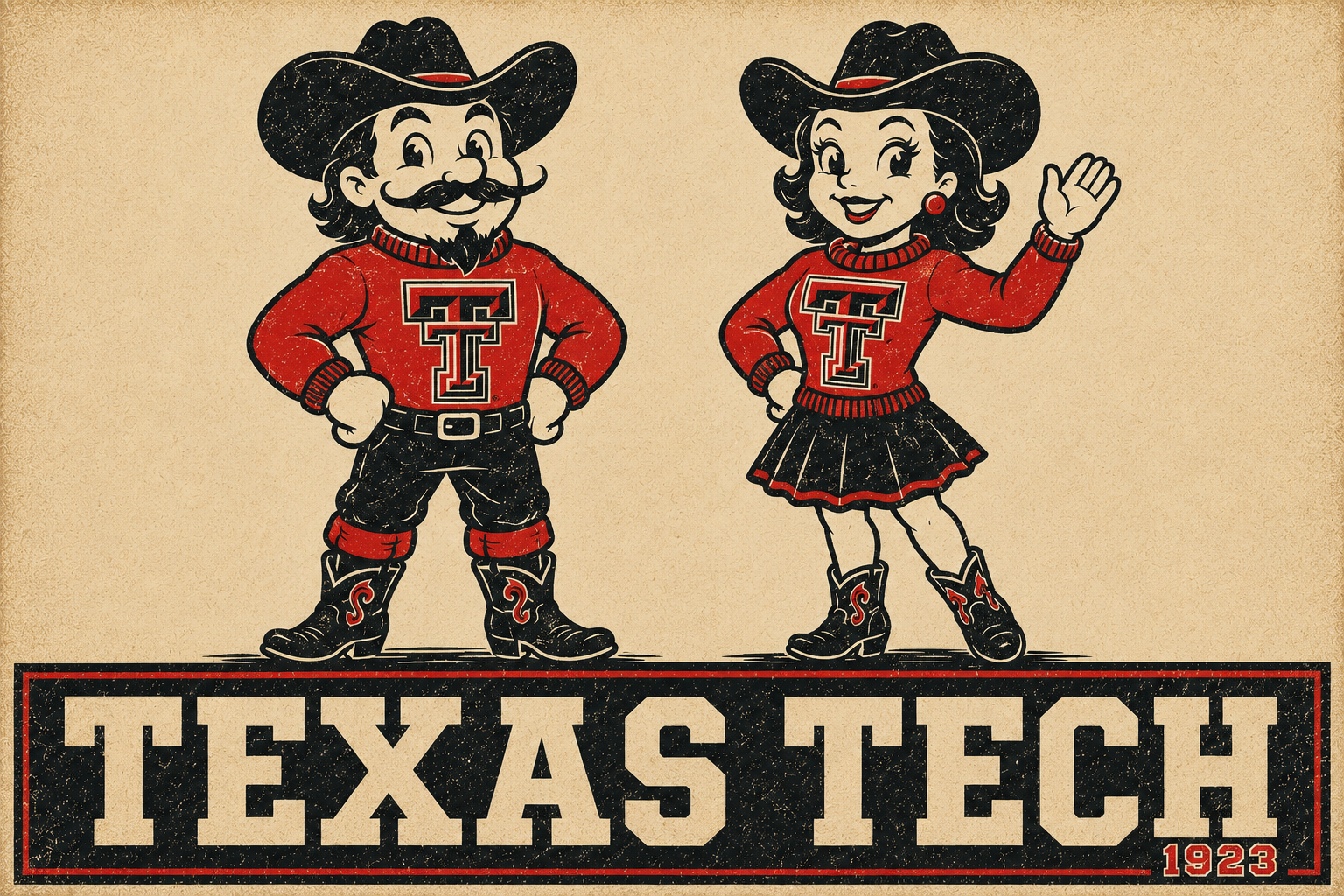 Vintage-Inspired Texas Tech Cowboy and Cowgirl Wall Art