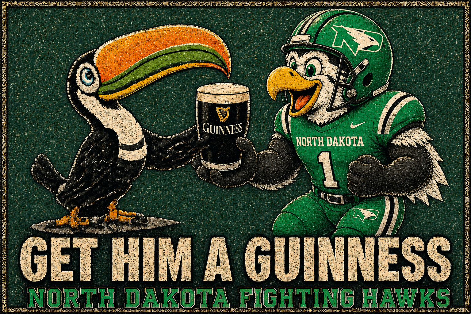 North Dakota Fighting Hawks Toucan Guinness-Style Wall Art