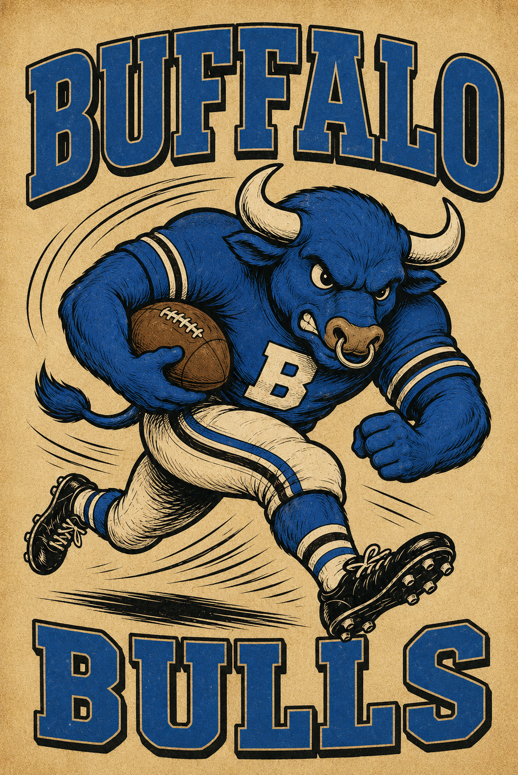 Buffalo Bulls Football Bull Mascot Vintage-Style Poster