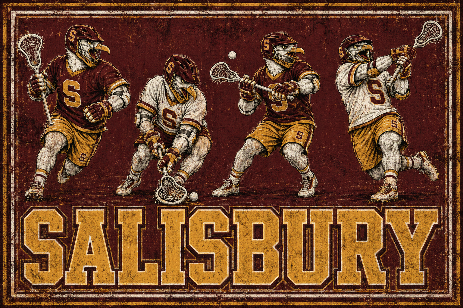 Salisbury Lacrosse Players Vintage-Style Wall Art
