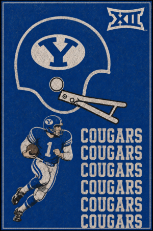 Blue Cougars Football Vintage-Style Graphic Wall Art