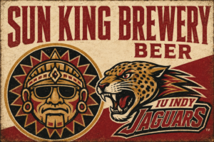 Sun King Brewery Beer Indy Jaguars Retro Graphic Sign