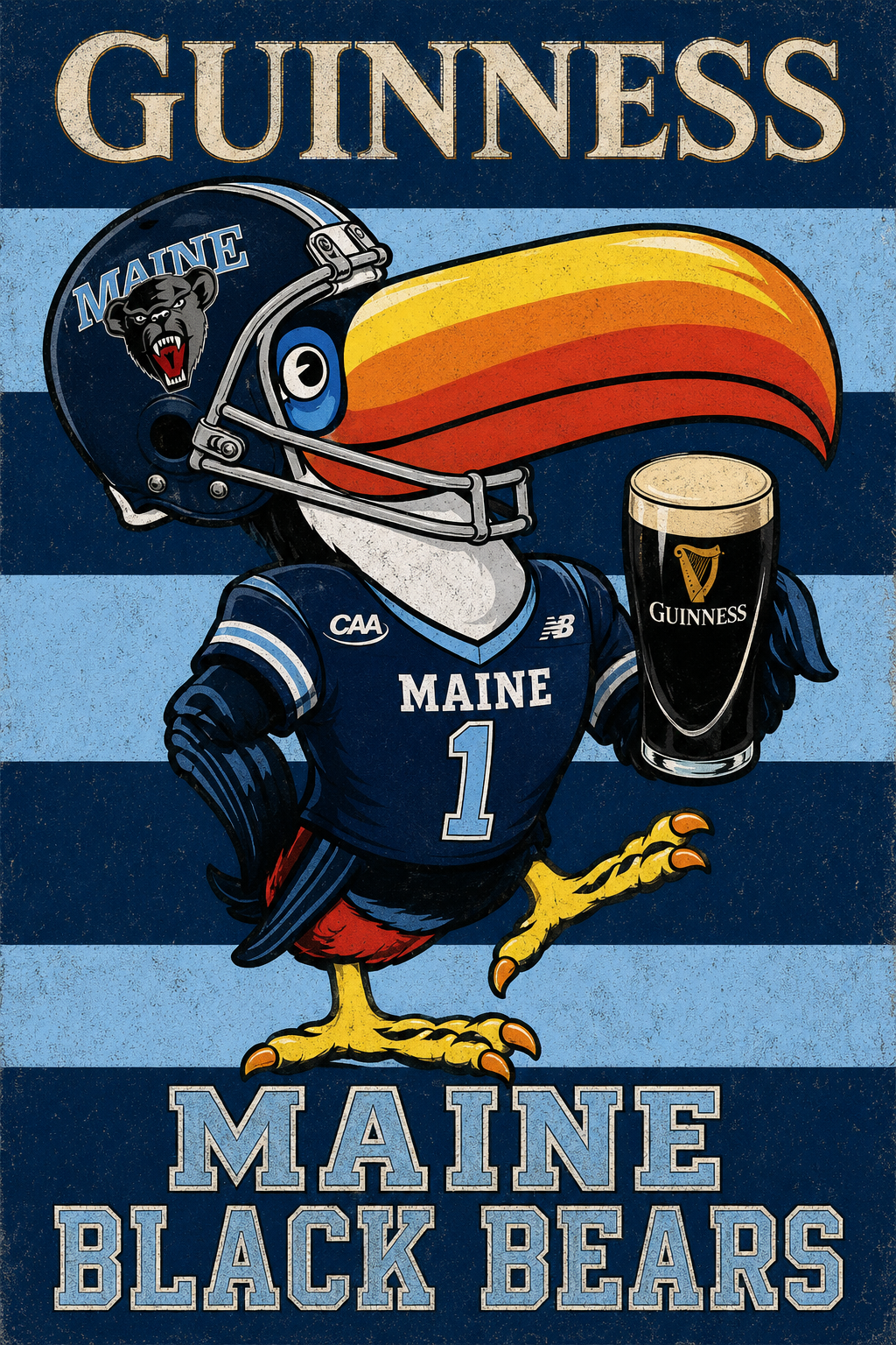 Guinness Maine Black Bears Football Bird Printed Wall Art